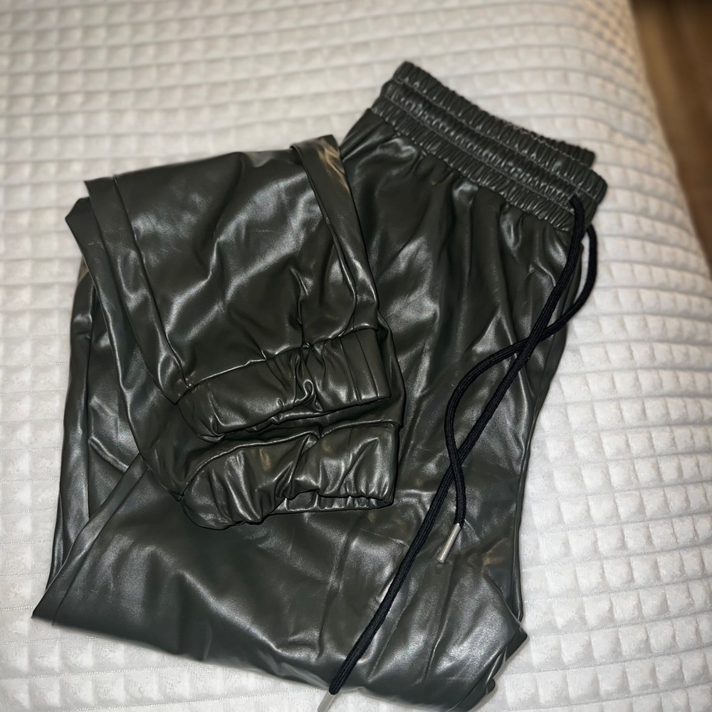 Olive leather pants